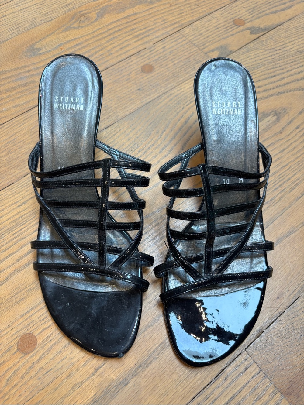 Stuart Weitzman Black Strappy Slide Sandals 10